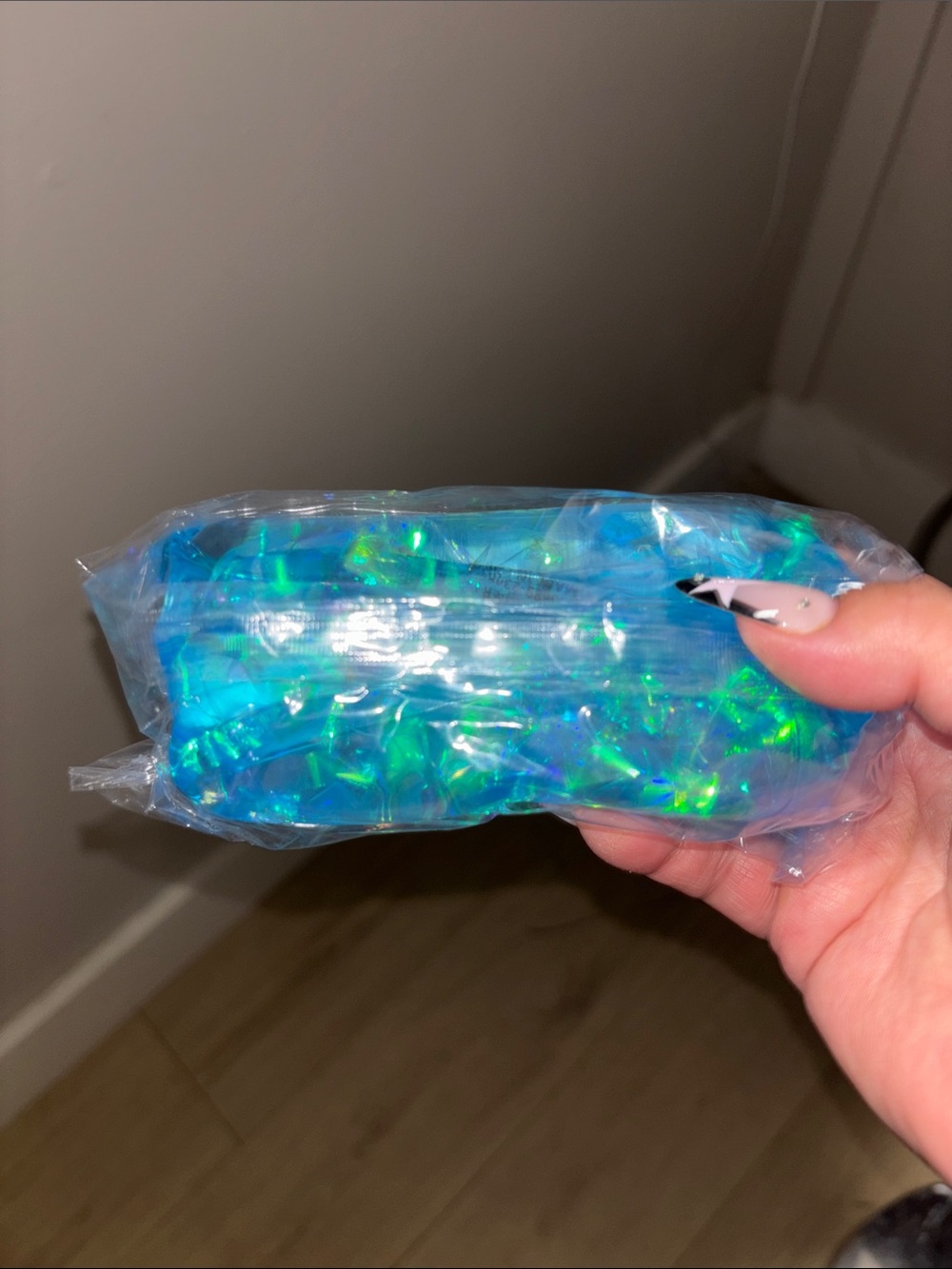 Iridescent Blue Holographic Cosmetic Bag
